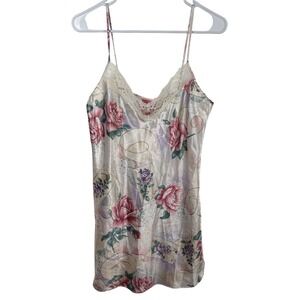 Vtg Sleep Solutions Chemise Nightgown Size Small Pink Floral Satin Lace Romantic
